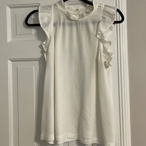 White ruffle neck blouse
